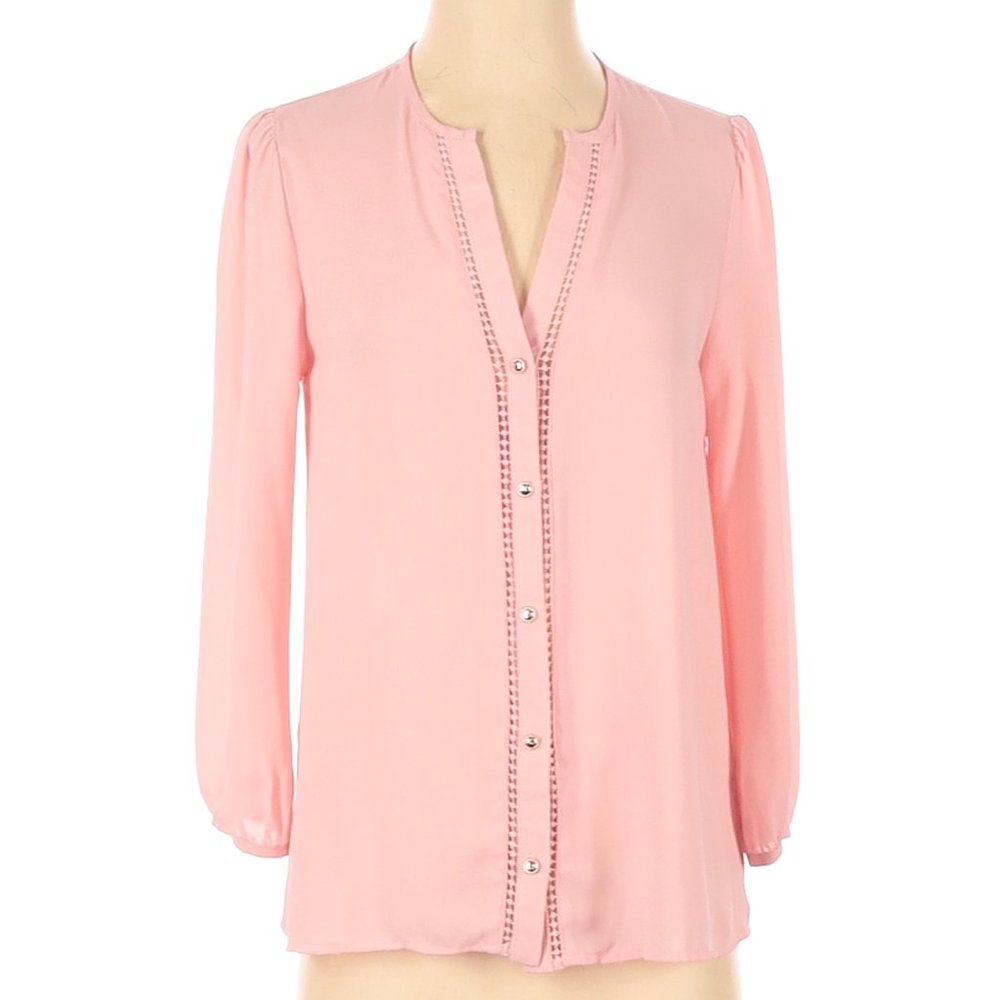 Peach Love California Long Sleeve Vneck Blouse
